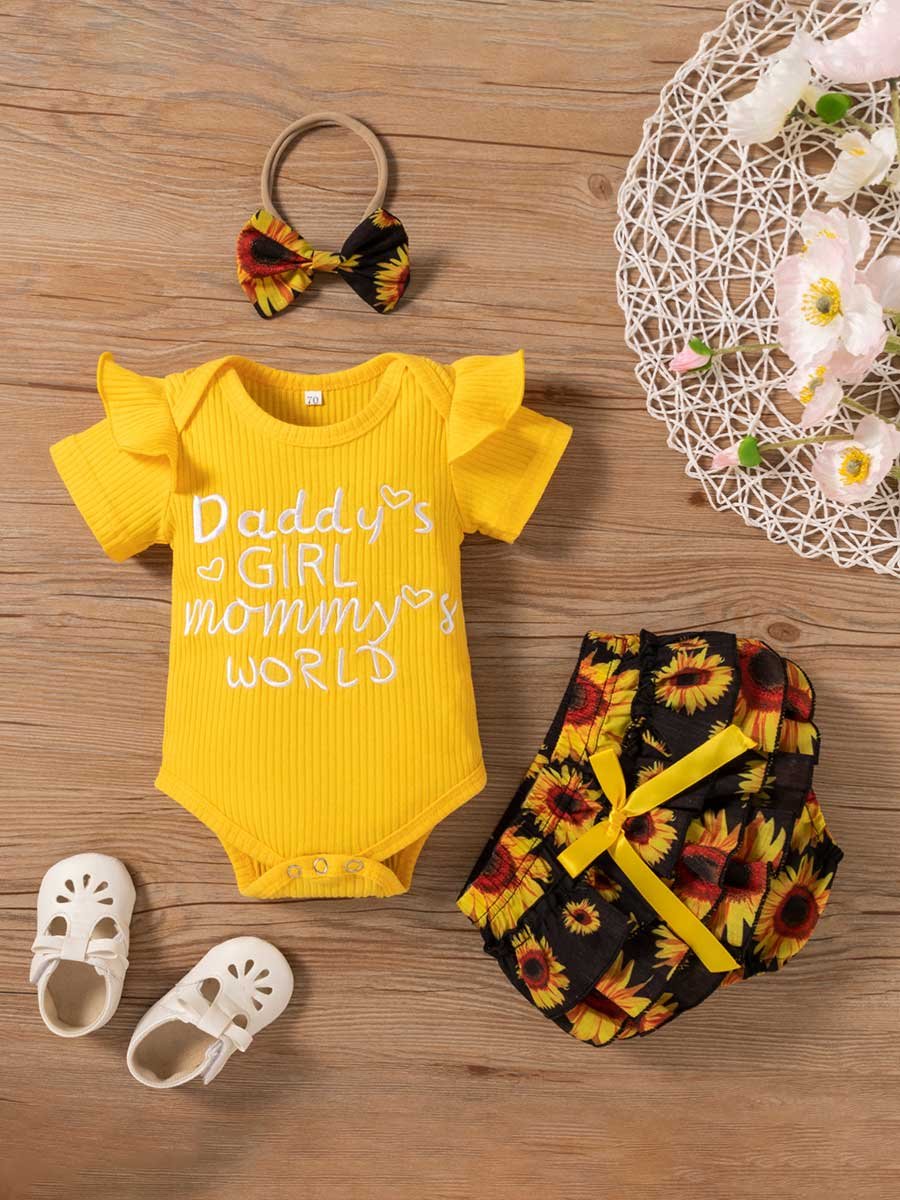 High Quality Short Sleeves Baby Romper Set Infant Clothing Broken Flowers 100% Cotton Baby Girls' Clothing Sets