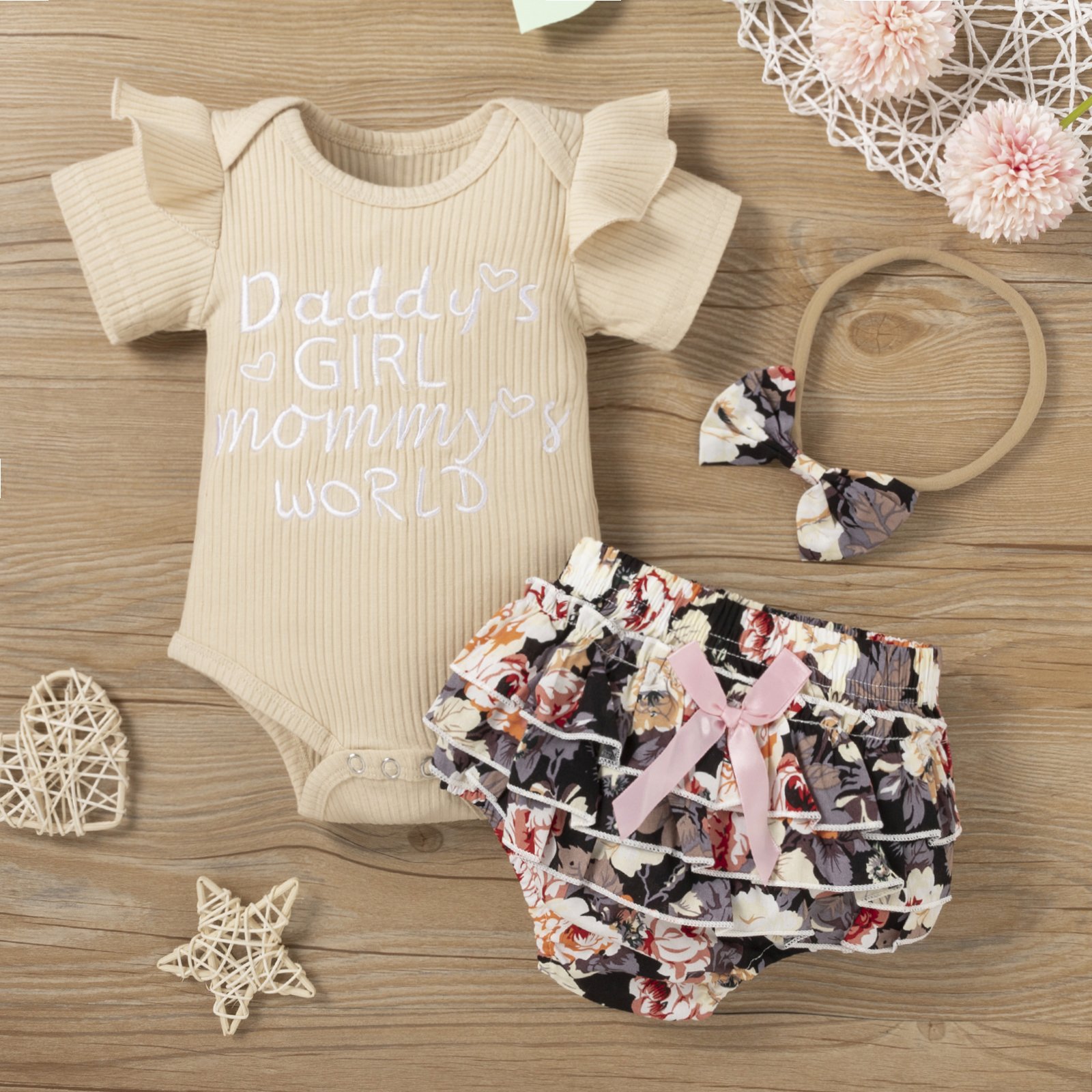 High Quality Short Sleeves Baby Romper Set Infant Clothing Broken Flowers 100% Cotton Baby Girls' Clothing Sets