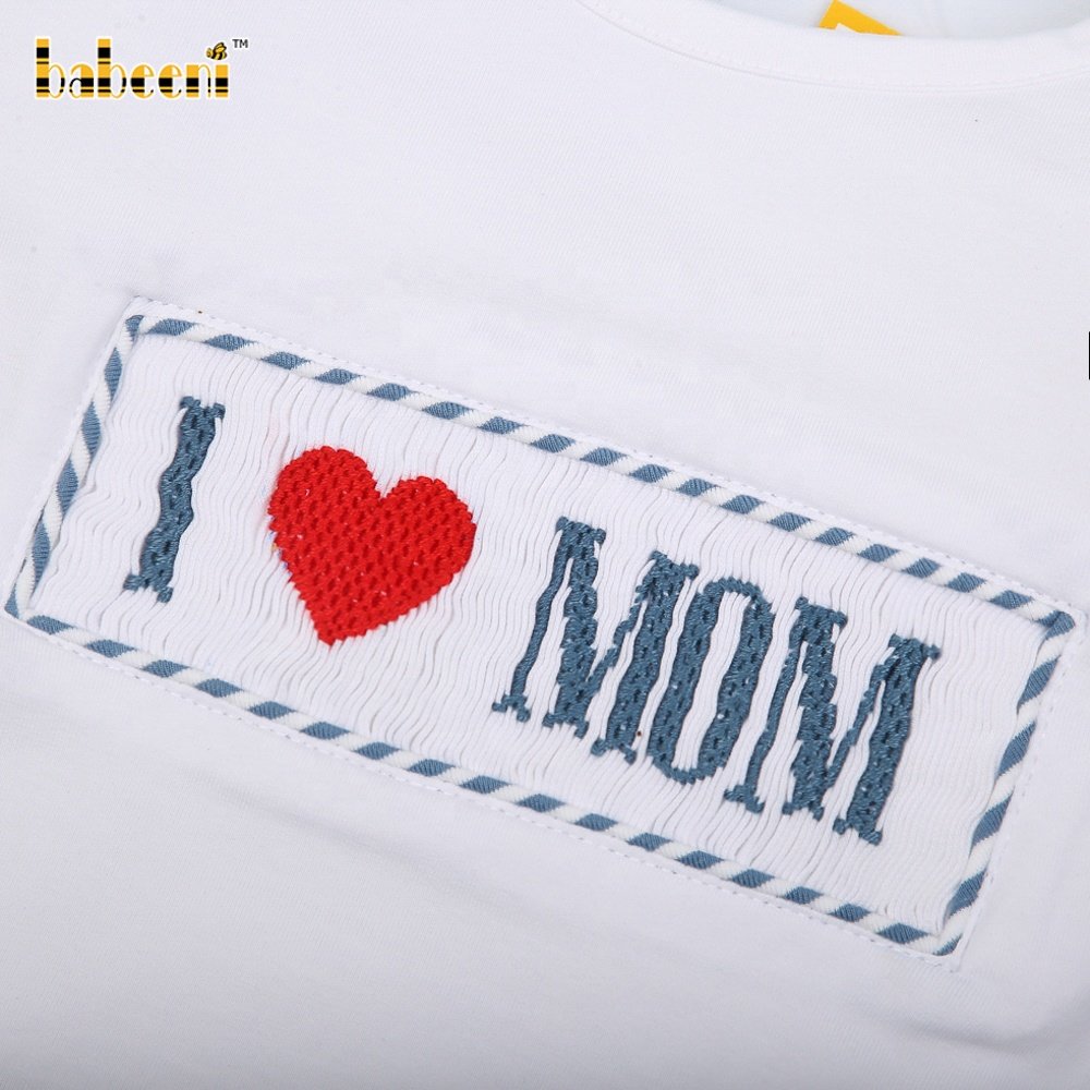 I Love Mom Hand Smocked baby Two Piece Set ODM OEM Wholesale Smocked Children Clothing - BB3050