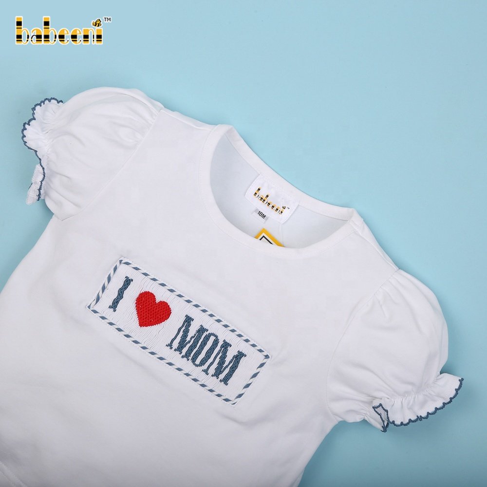 I Love Mom Hand Smocked baby Two Piece Set ODM OEM Wholesale Smocked Children Clothing - BB3050