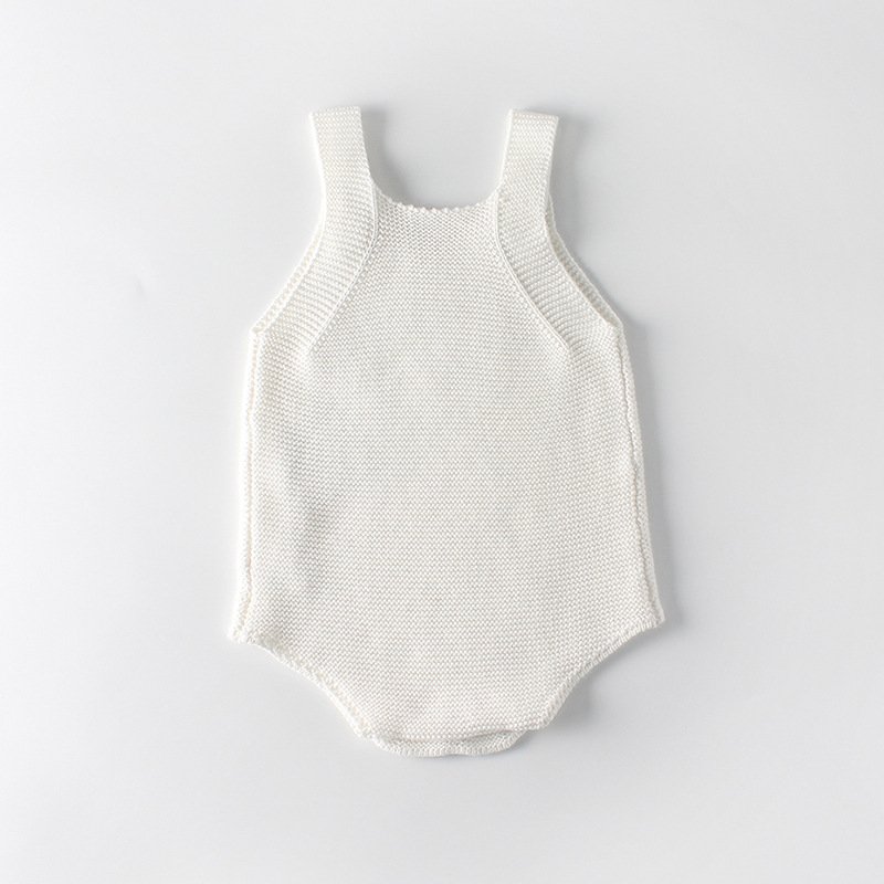 Spring Autumn Children Sweet Outdoor Clothing Boys Girls Knitted Cotton Solid Color Sleeveless Baby Short Romper