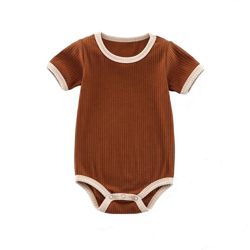 Custom logo ribbed baby onesie newborn baby clothes solid o-neck short sleeves rib baby romper