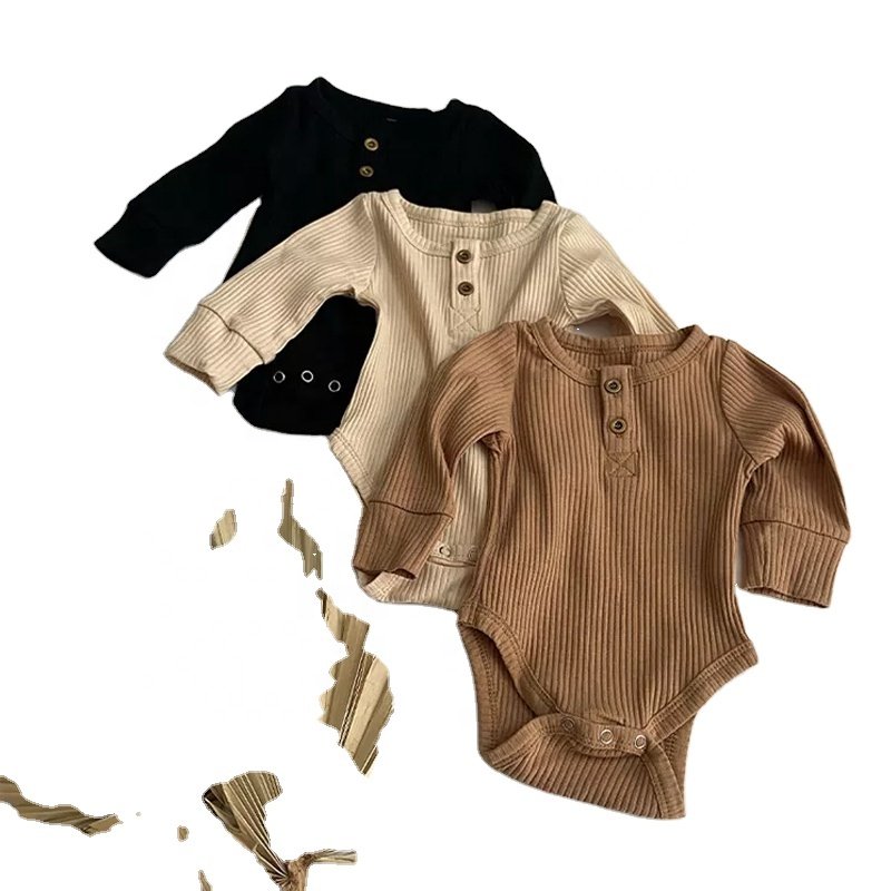 Organic cotton baby ribbed bodysuit baby romper ribbed button ribbed baby bodysuit sustainable custom newborn onesie factory