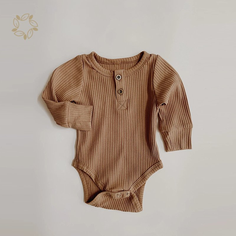 Organic cotton baby ribbed bodysuit baby romper ribbed button ribbed baby bodysuit sustainable custom newborn onesie factory