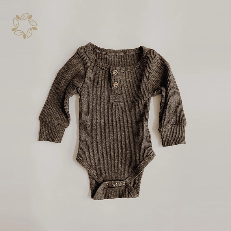 Organic cotton baby ribbed bodysuit baby romper ribbed button ribbed baby bodysuit sustainable custom newborn onesie factory