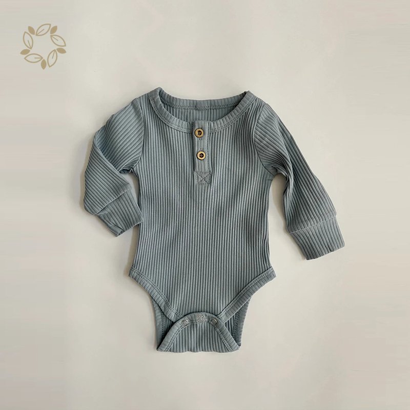 Organic cotton baby ribbed bodysuit baby romper ribbed button ribbed baby bodysuit sustainable custom newborn onesie factory