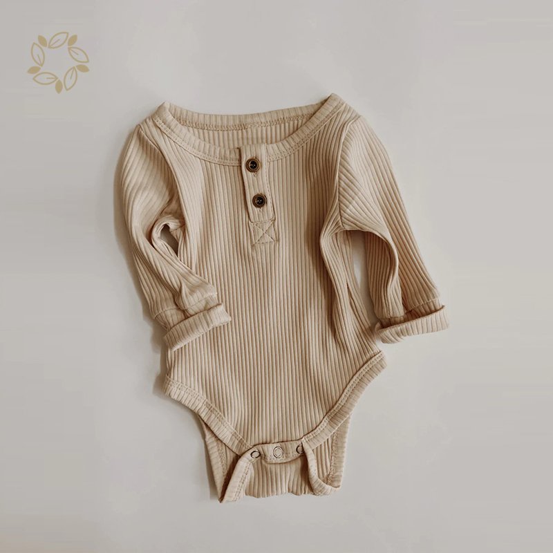 Organic cotton baby ribbed bodysuit baby romper ribbed button ribbed baby bodysuit sustainable custom newborn onesie factory