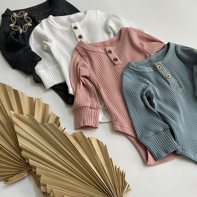 Organic cotton baby ribbed bodysuit baby romper ribbed button ribbed baby bodysuit sustainable custom newborn onesie factory