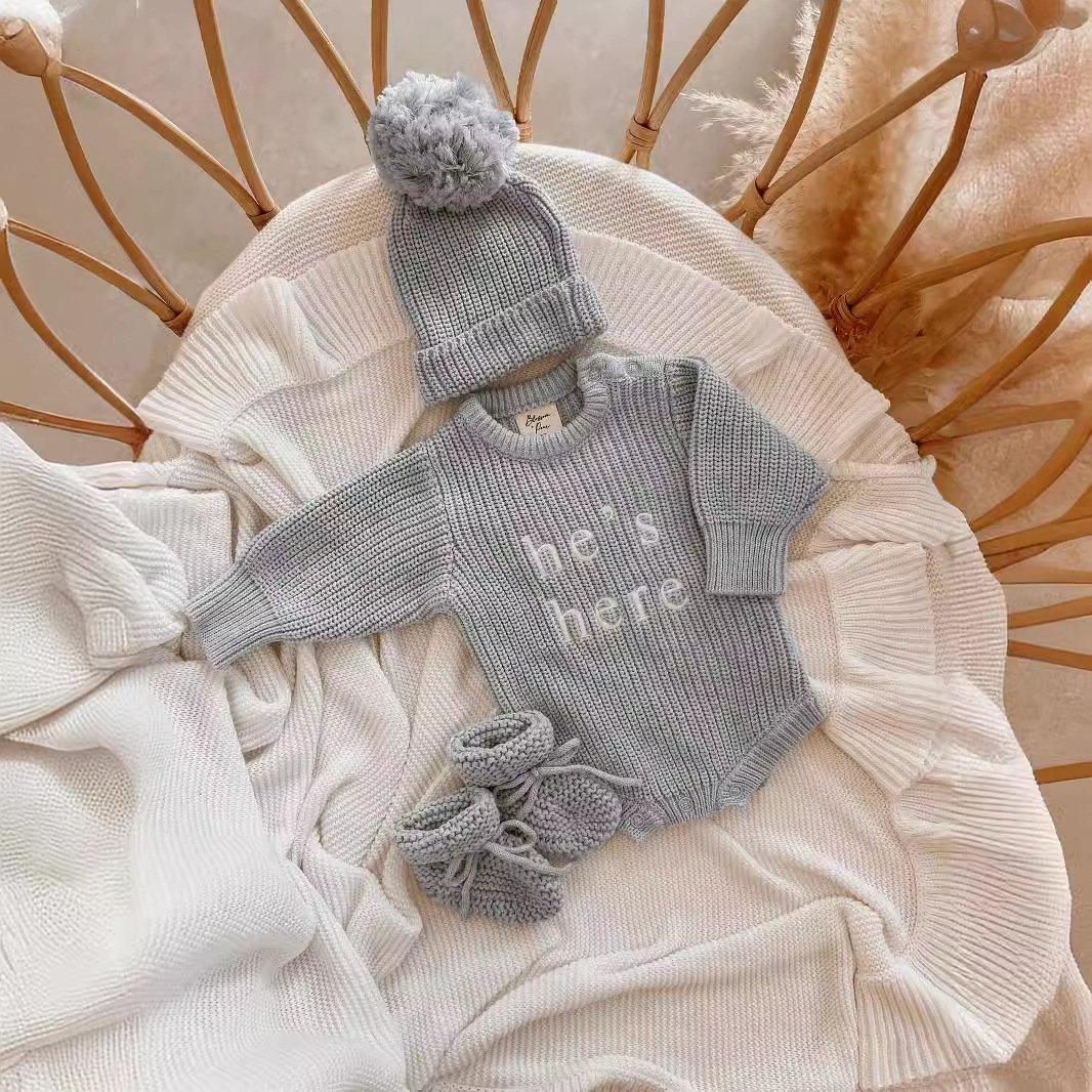 Baby Newborn Boy Knitted Sweater Romper Knit Pullover Sweater Warm Sweatshirt Cotton Longsleeve Romper Fall Winter Clothes