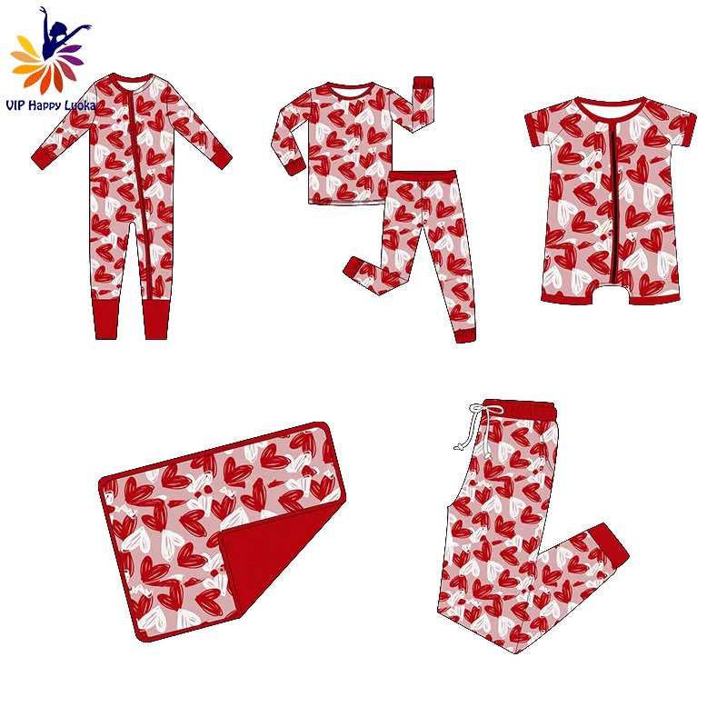 Baby Long Sleeve Romper Custom Printed 95% Bamboo And 5% Spandex Jumpsuit Valentine's Day