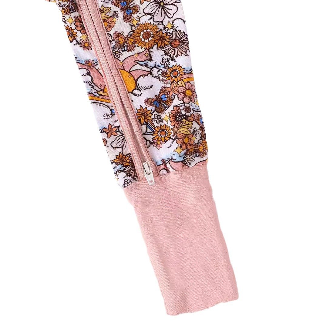 Baby Bamboo Pajamas Rompers 2 Way Zipper Infant Long Sleeve Footless Romper Sleep and Play for Baby Girls