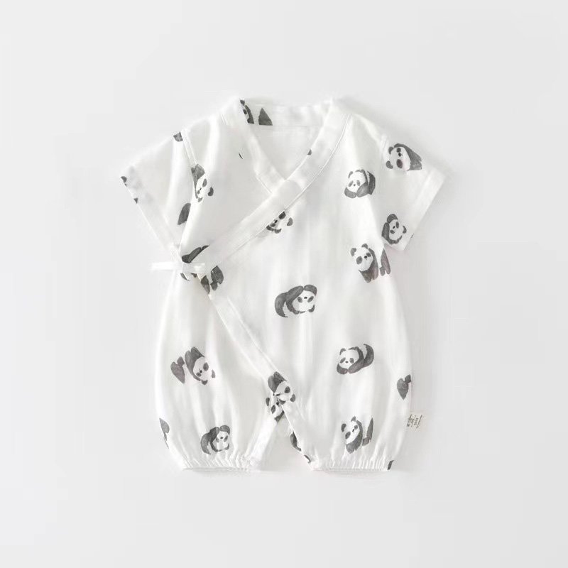Summer Wholesale Soft Baby Pajamas Cotton Woven Cute Animals Print Short Sleeve Baby Romper