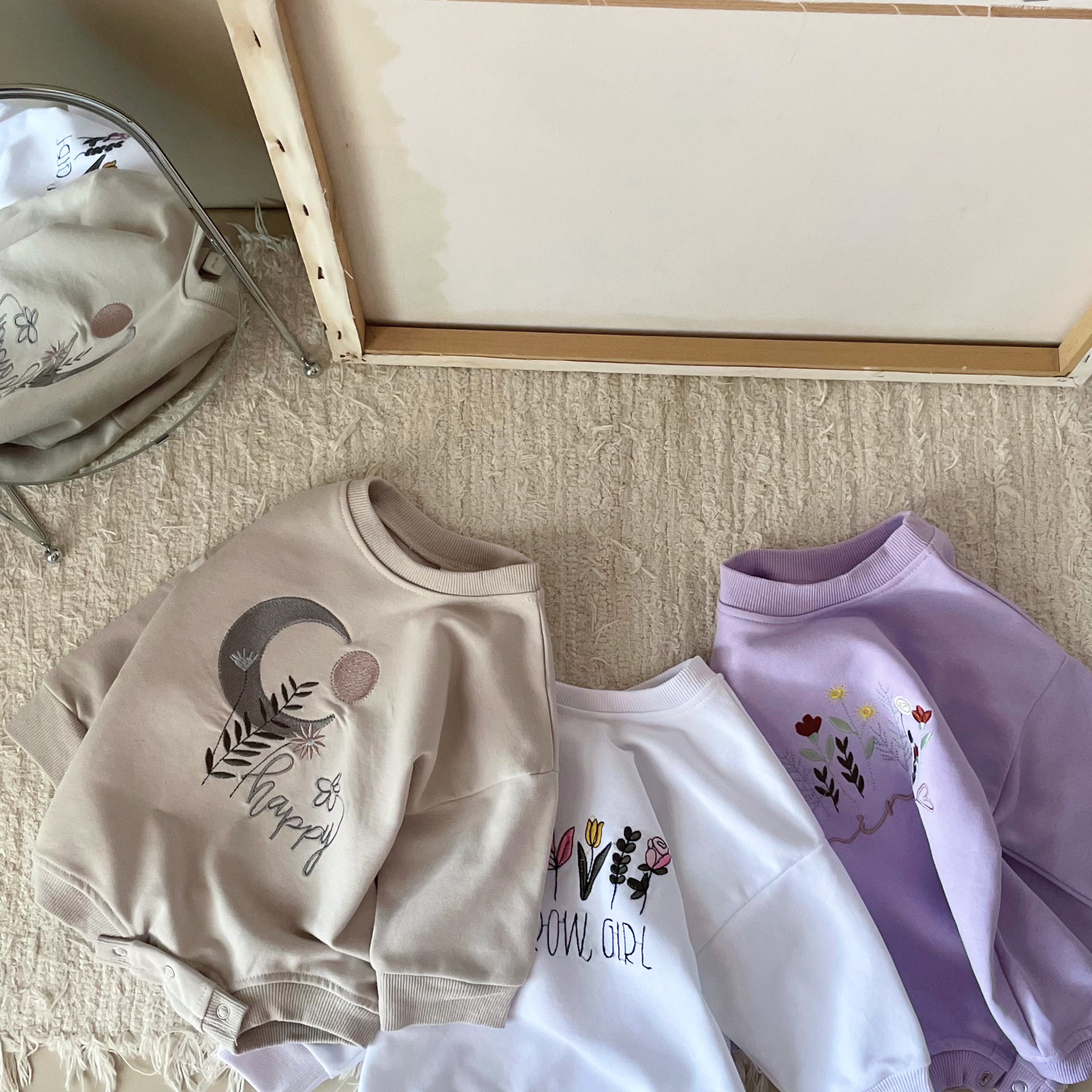 INS Newborn Baby Girls Romper Sweatshirts Clothing Floral Embroidery Infant Boys Long sleeve Jumpsuits