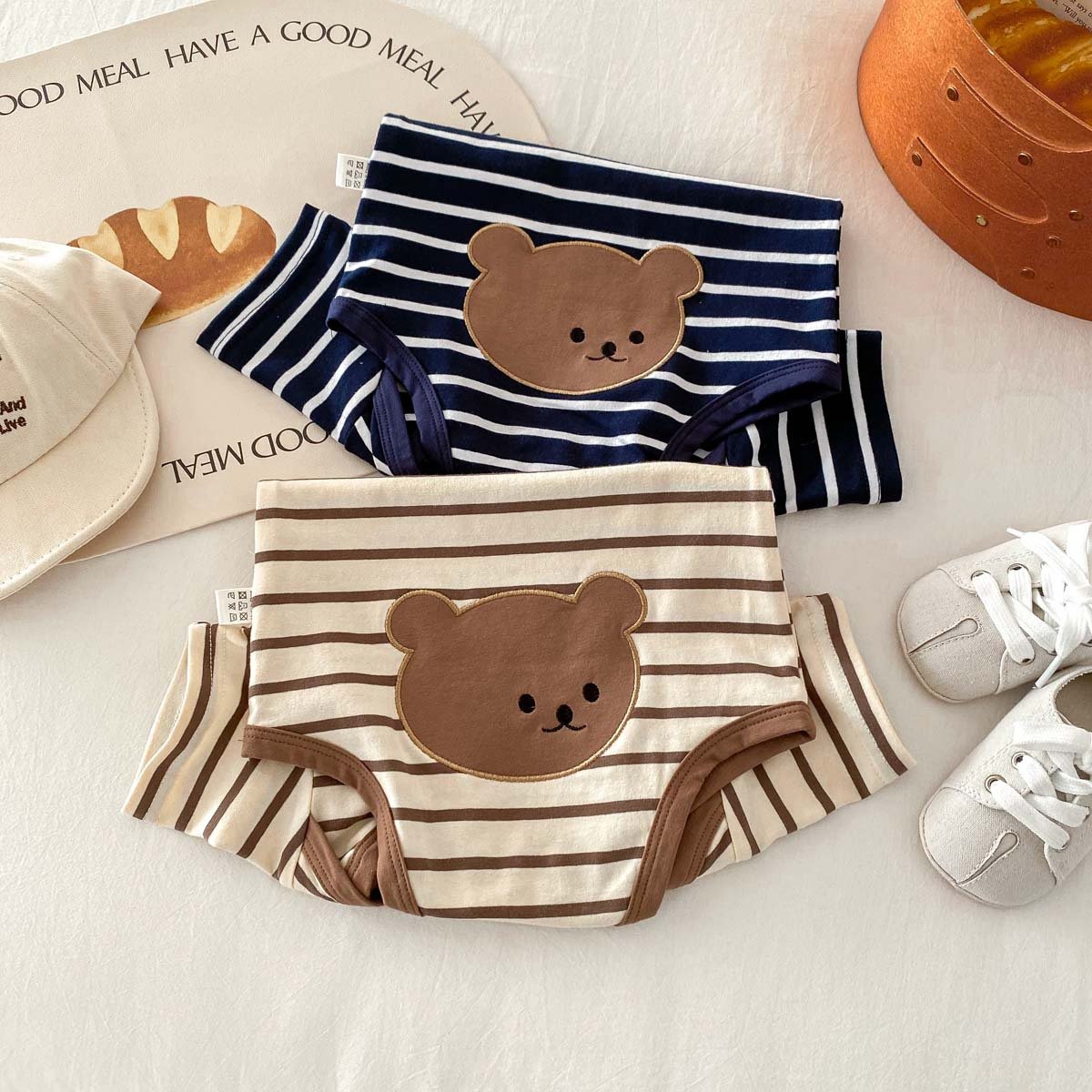 Summer Ins Baby New Short Sleeve Jumpsuit Boys Girls Striped Cartoon Bear Romper