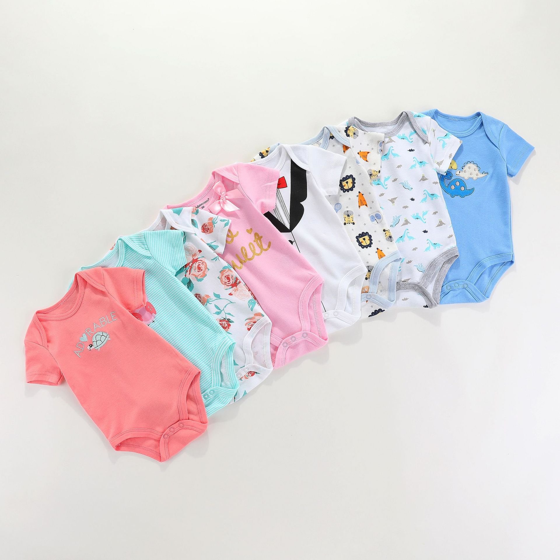low Price 0-24M Unisex Cotton Summer Inventory Clearance Baby Clothing Various Stock Short Knitted Apparel Baby Rompers jumpsuit