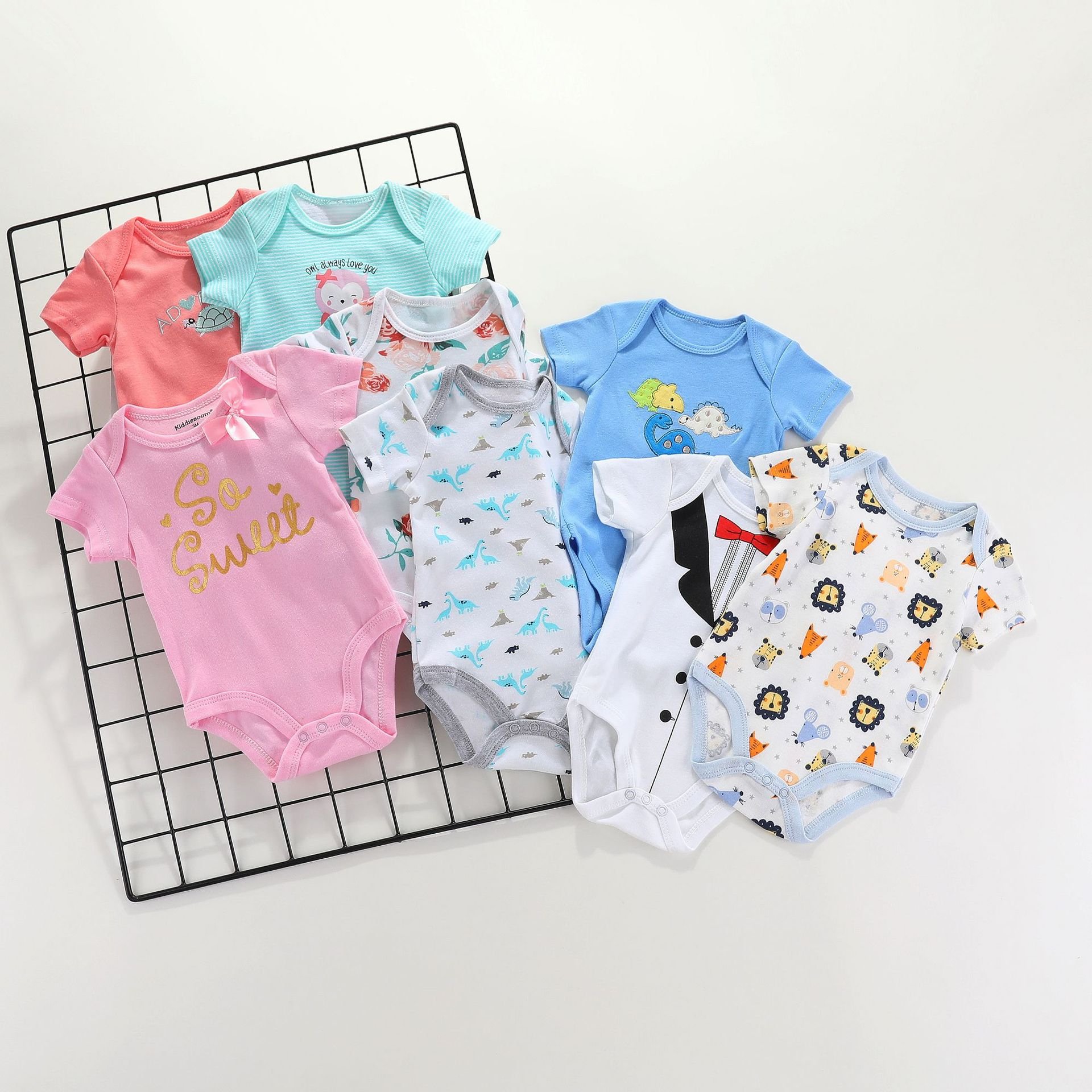 low Price 0-24M Unisex Cotton Summer Inventory Clearance Baby Clothing Various Stock Short Knitted Apparel Baby Rompers jumpsuit