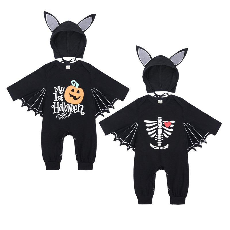 Halloween children clothing new baby pumpkin letter jumpsuit bat shaped kids crawling suit baby rompers