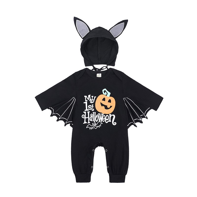 Halloween children clothing new baby pumpkin letter jumpsuit bat shaped kids crawling suit baby rompers