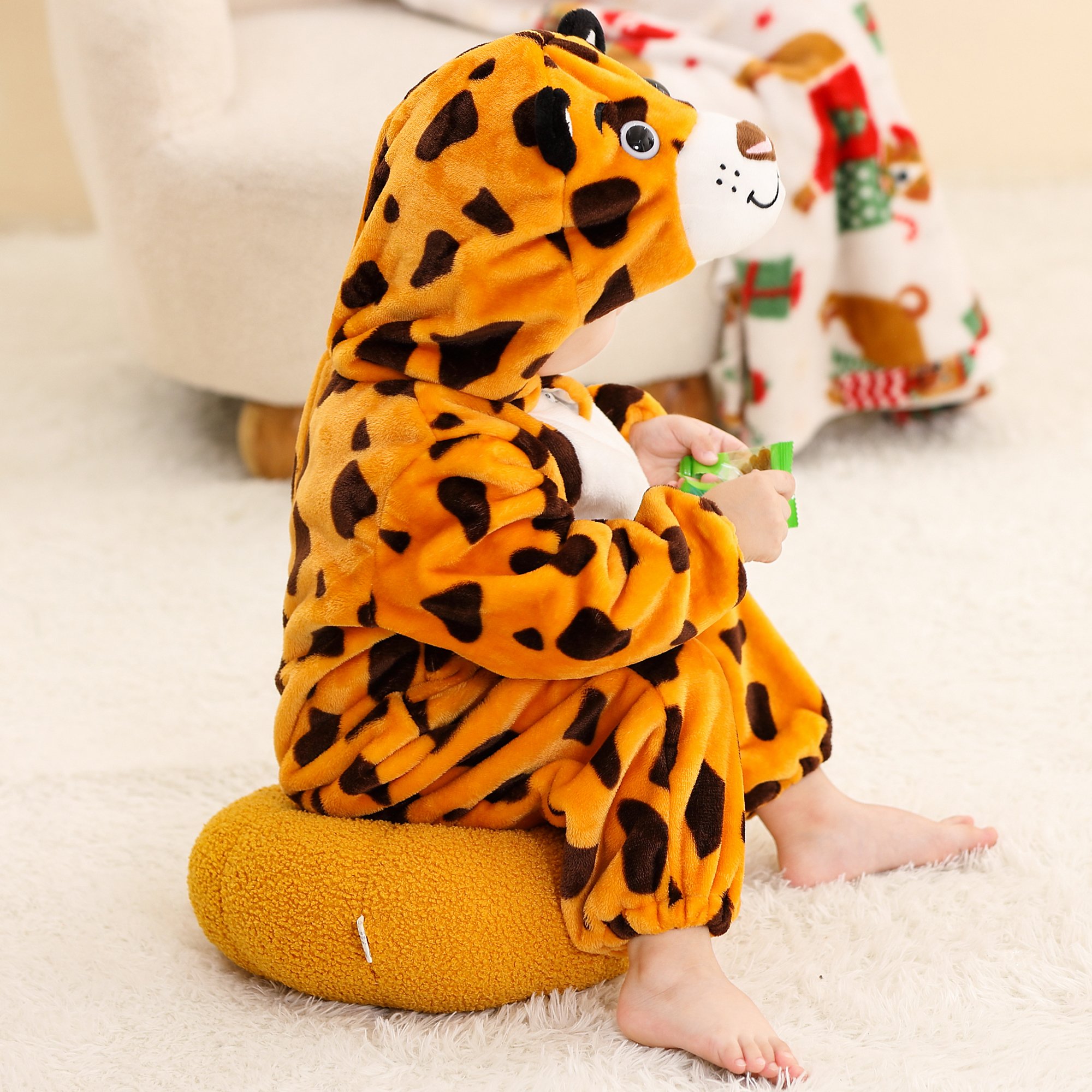 Michley Wholesale Baby Winter Romper Leopard Kid Rompers Clothes Flannel Hooded Thick And Warm Baby Rompers