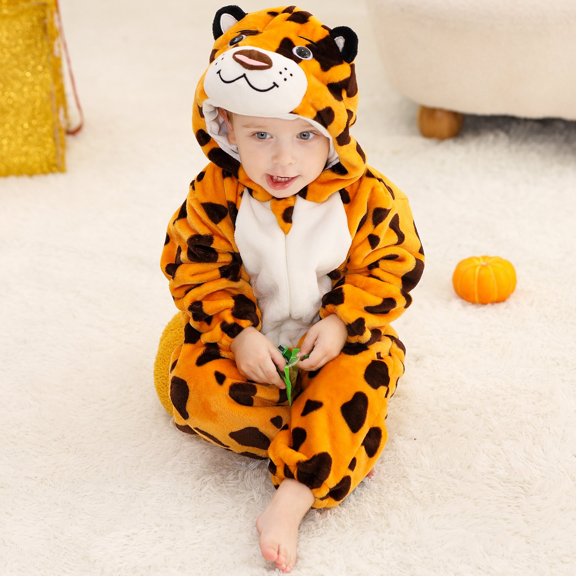 Michley Wholesale Baby Winter Romper Leopard Kid Rompers Clothes Flannel Hooded Thick And Warm Baby Rompers