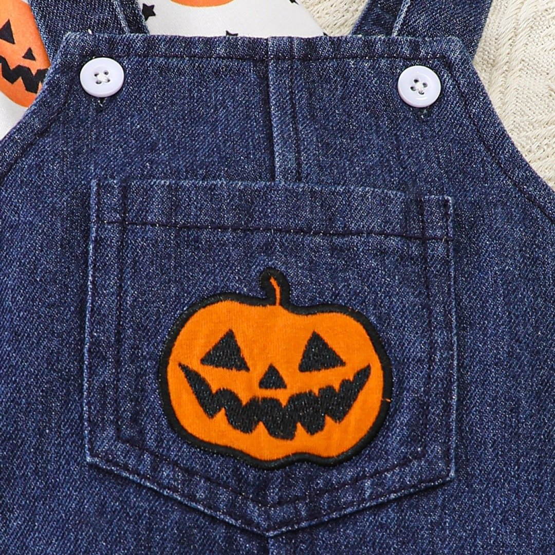 Autumn Baby Romper Two-Piece Set Boys Cute Cartoon Set Baby Suspender Trousers Set Baby All Hallows' Day Romper