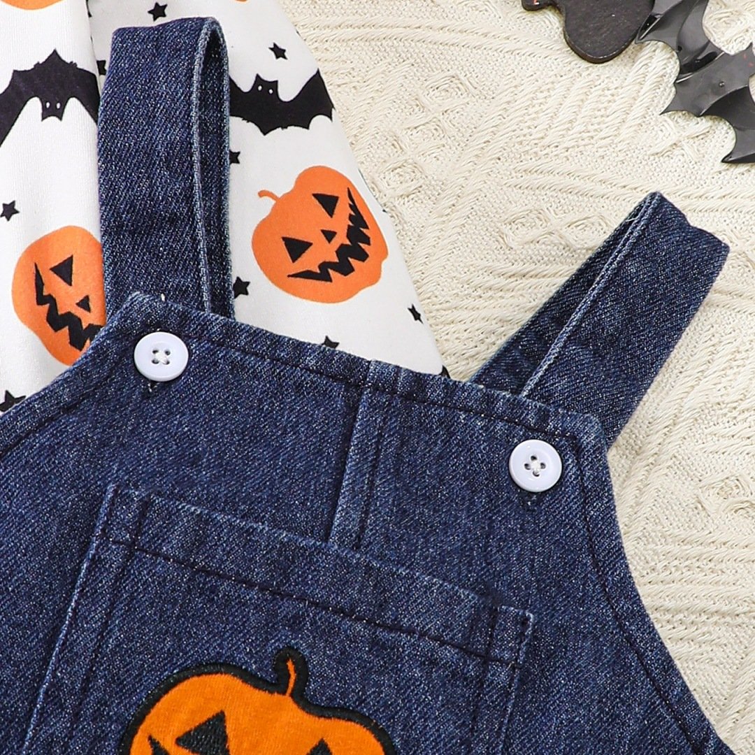 Autumn Baby Romper Two-Piece Set Boys Cute Cartoon Set Baby Suspender Trousers Set Baby All Hallows' Day Romper