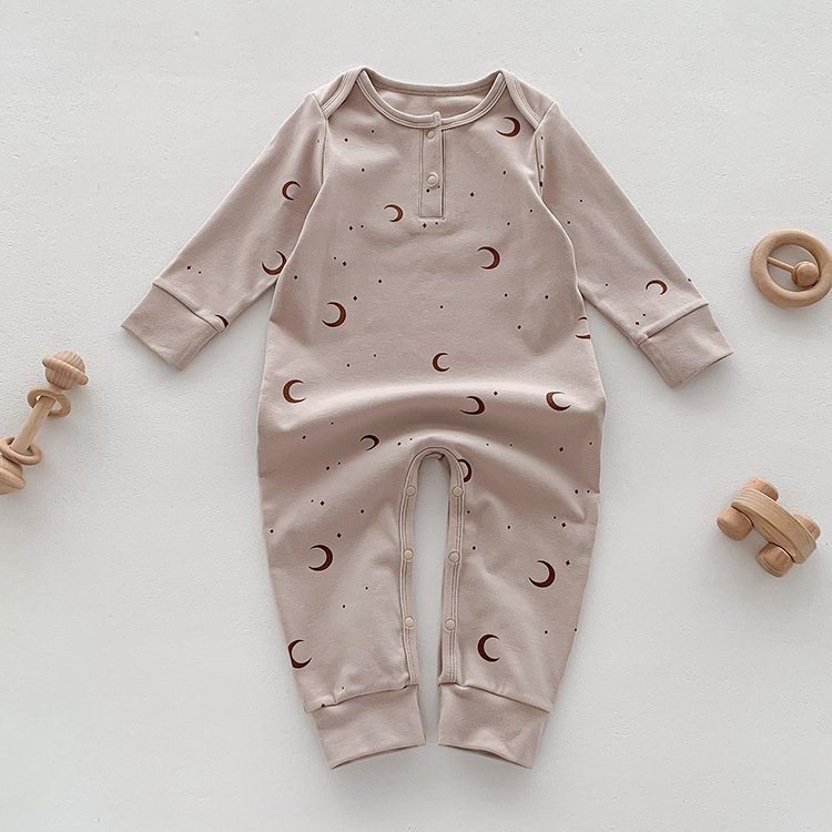 Wholesale Unisex Baby Romper Set 100% Combed Cotton Knitted Full-Sleeve Rompers for Newborns Solid Pattern with Buttons