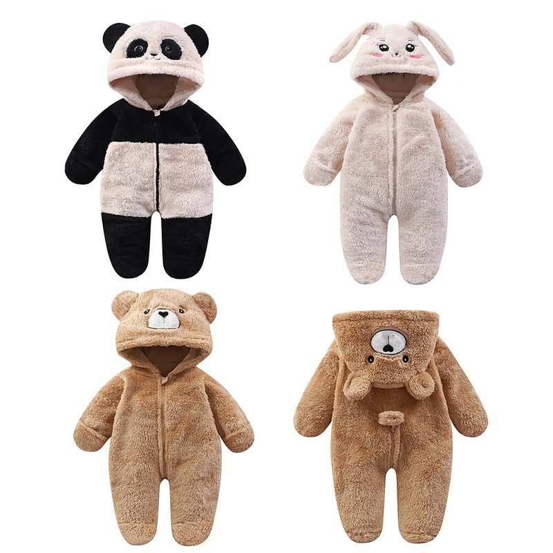Baby home onesie Autumn and winter baby cute cartoon panda rabbit bear onesie go out plush overalls