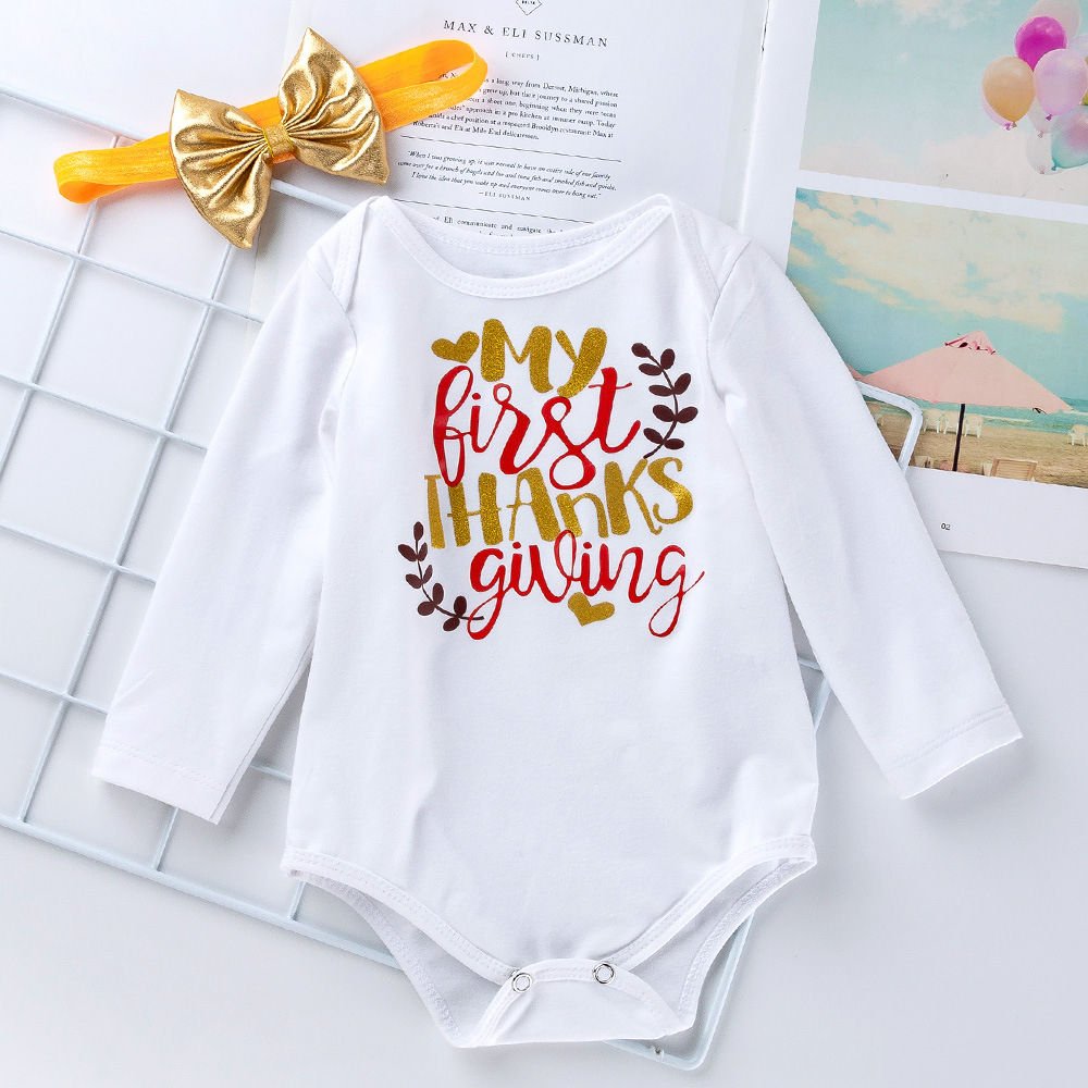 Baby First Thanksgiving Day Romper Set Shoes 4Pcs Clothes Set Wholesale Newborn Girl Bodysuit Infant Baby Turkey Romper Sets