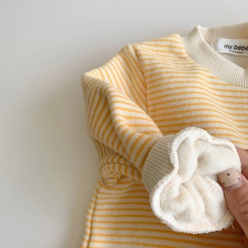 Autumn Winter Newborn Infant Unisex Striped Fleece Lining Snap Button Long Sleeves Jumpsuit Baby Romper With Pocket