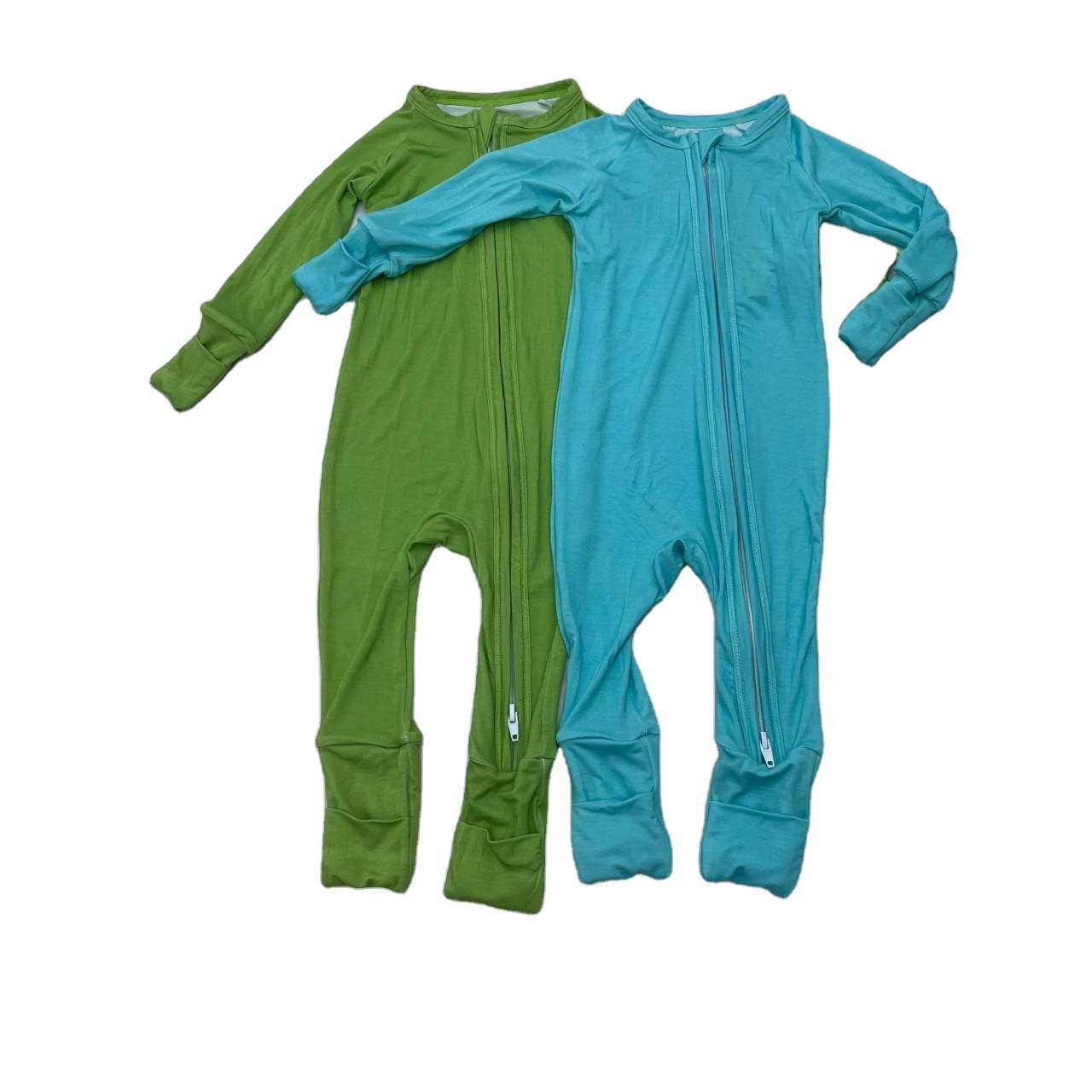 High Quality Wholesale Solid Baby Newborn Bamboo Viscose Infant Toddler Pajamas Fold over Cuffs Baby Rompers Multi Colors