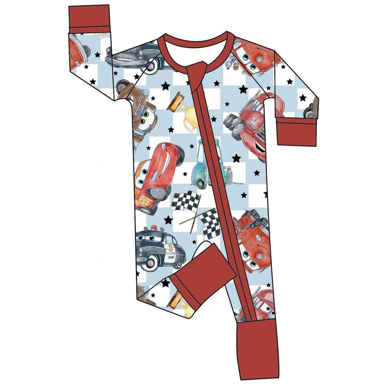 OEM 95% Bamboo 5% Spandex Custom Print Pajamas Baby Jumpsuit Sleepwear Kids Zipper Pajamas