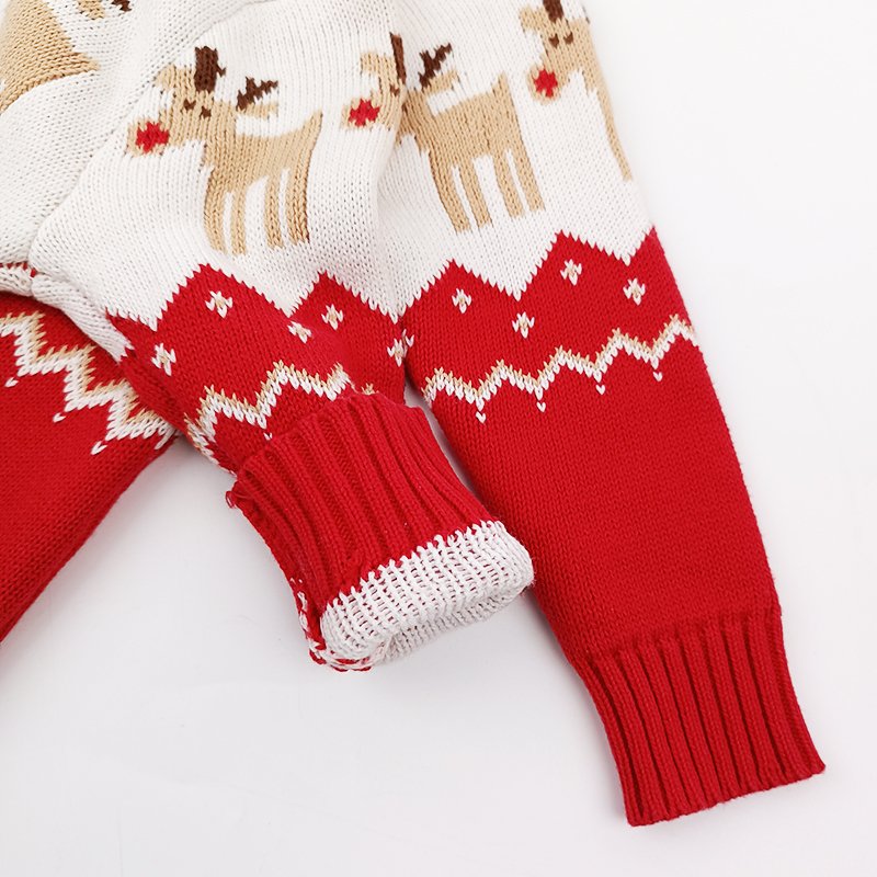 Pinuotu OEM Knit Baby Rompers Cotton Christmas Reindeer Long Sleeve Sweater Unisex Red Santa Xmas Graphic Jumpsuit