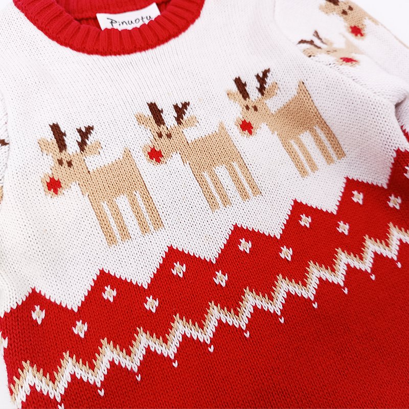 Pinuotu OEM Knit Baby Rompers Cotton Christmas Reindeer Long Sleeve Sweater Unisex Red Santa Xmas Graphic Jumpsuit