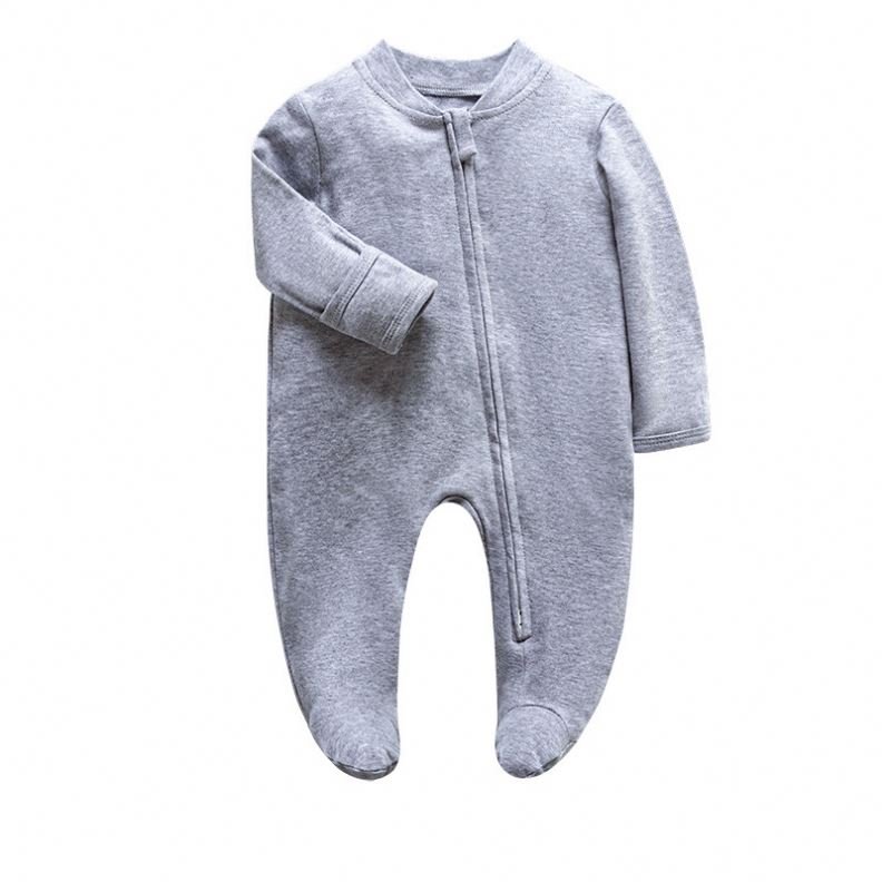 Infant Toddler Clothes Sleep Wear Footed Zipper Jumpsuit Plain Unisex Baby Romper