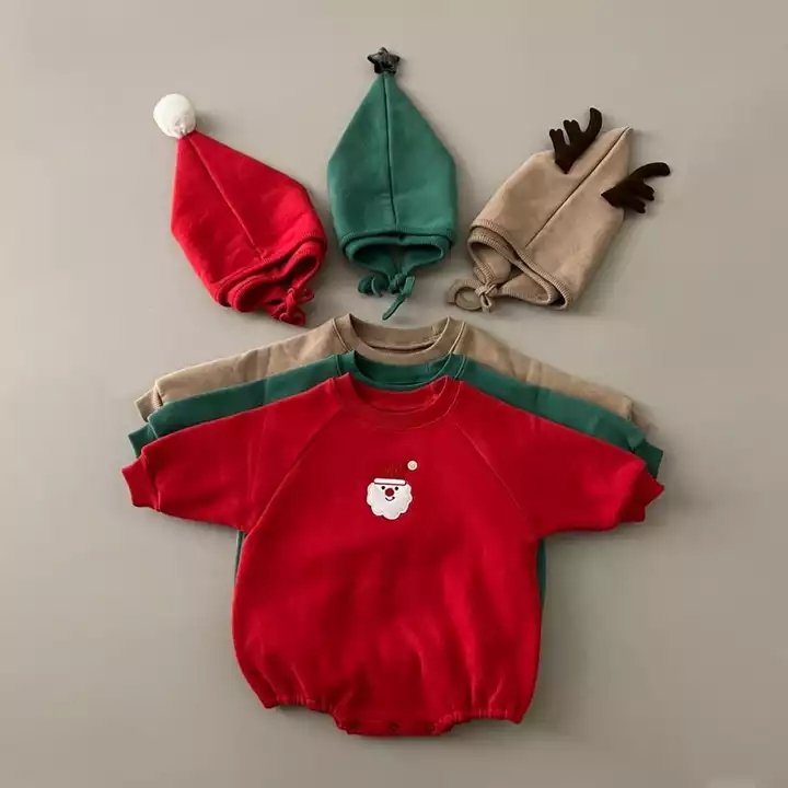 Wholesale New Festival Winter Cotton Fleece Christmas Baby Clothes Unisex Long Sleeve Soft Baby Christmas Sweater Romper