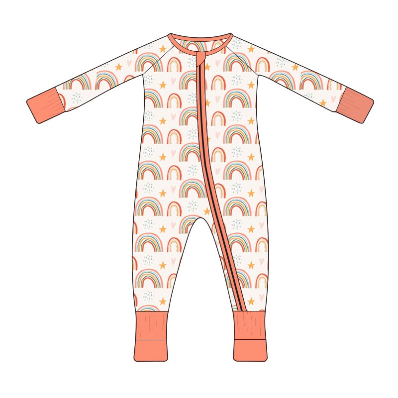 Customized Design Print bamboo baby romper zipper Bamboo Viscose Footie Bamboo Baby Pajamas Clothes