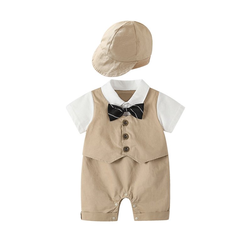 Toddler Baby Romper Short Baby Clothes Cotton Formal Gentleman Jumpsuit Infant For Baby Boys Clothes with Hat