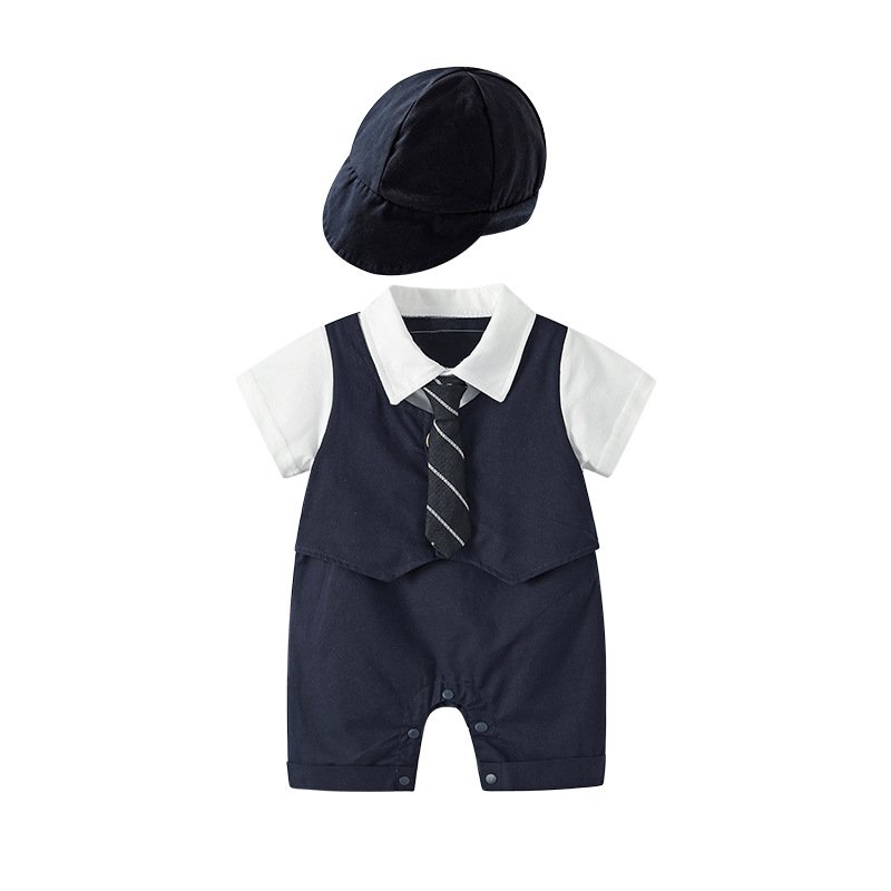 Toddler Baby Romper Short Baby Clothes Cotton Formal Gentleman Jumpsuit Infant For Baby Boys Clothes with Hat