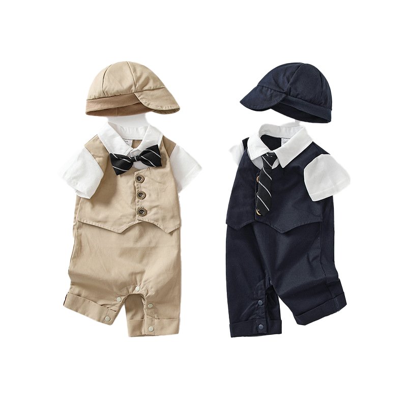 Toddler Baby Romper Short Baby Clothes Cotton Formal Gentleman Jumpsuit Infant For Baby Boys Clothes with Hat