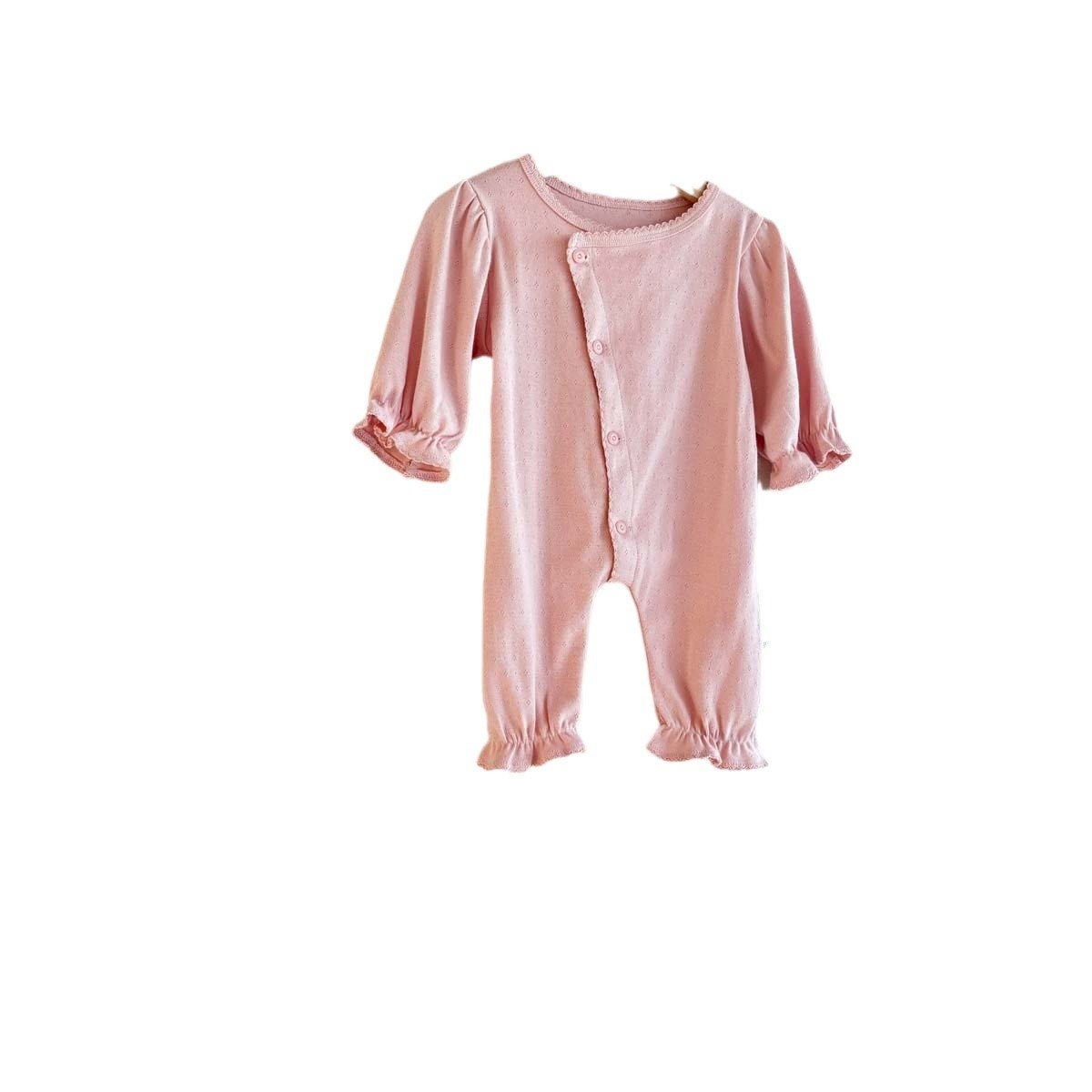 Wholesale 2024 Autumn Baby Clothing Fashion Solid Color Crew Neck Long Sleeve Cotton Baby Rompers