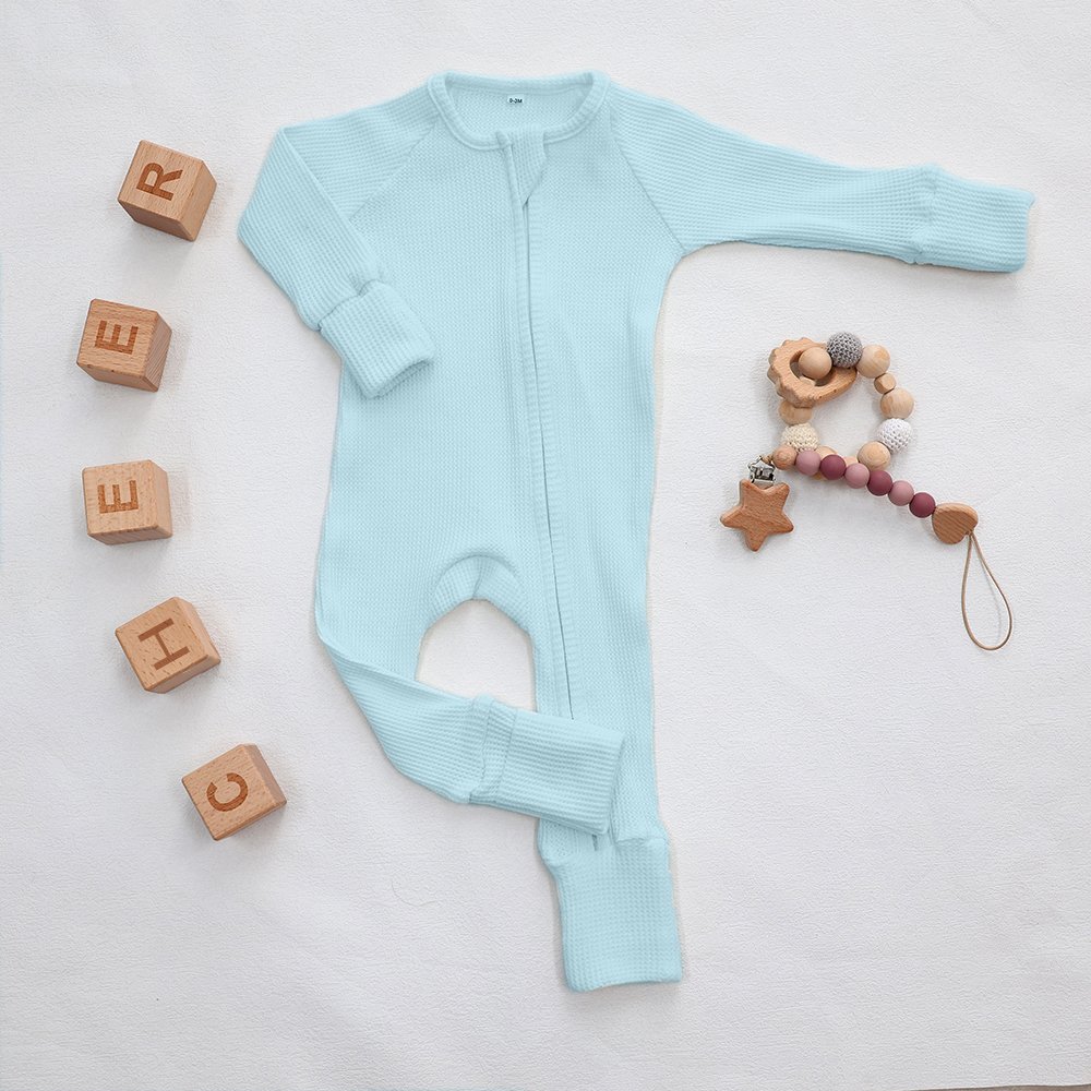 Custom organic romper solid color baby romper zipper jumpsuit newborn baby sleep suits