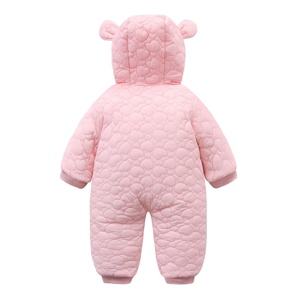Winter Solid Color Thick Polyester Long Sleeved Hooded Zipper Jumpsuit Romper For Baby New Born Clothing