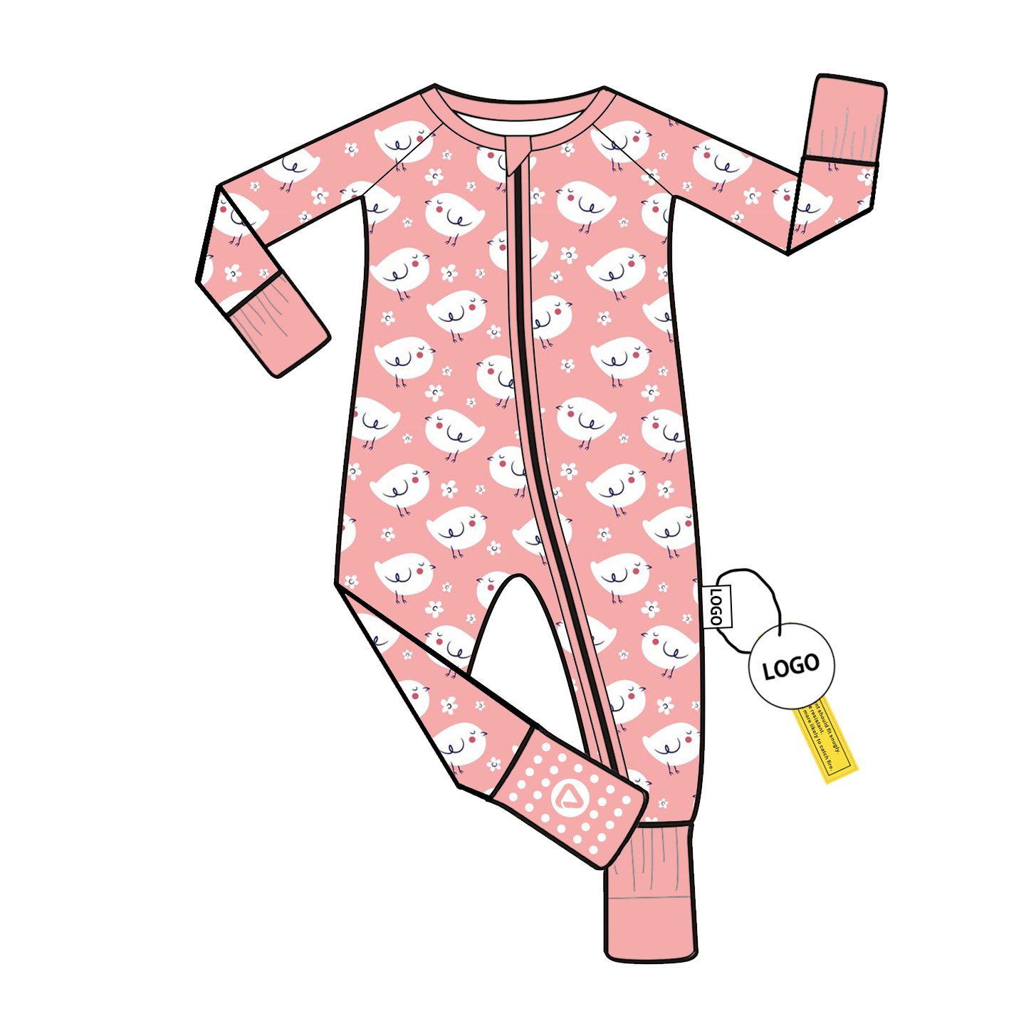Custom Print Bamboo Fiber Baby Romper Long Sleeve with Two Way Zipper Pajamas for Toddlers Wholesale Low MOQ Jumpsuit