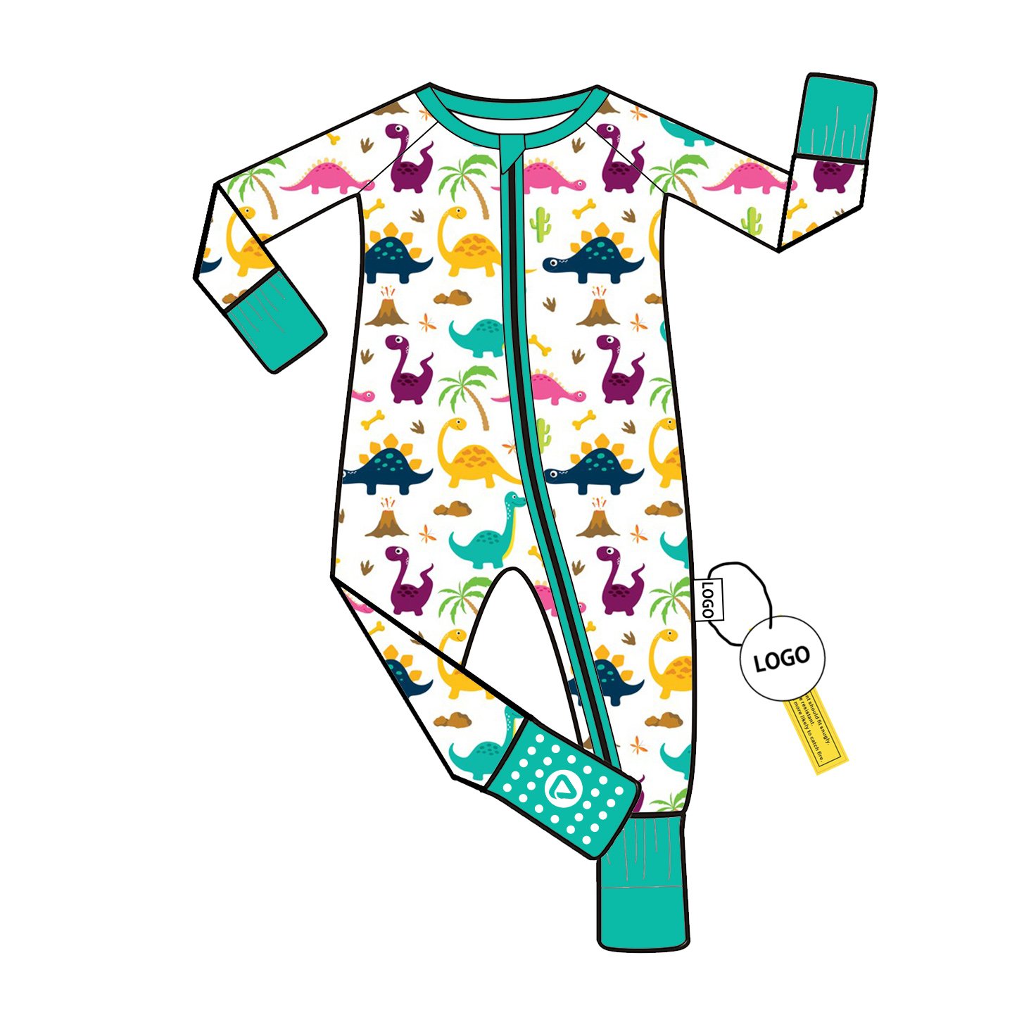 Custom Print Bamboo Fiber Baby Romper Long Sleeve with Two Way Zipper Pajamas for Toddlers Wholesale Low MOQ Jumpsuit