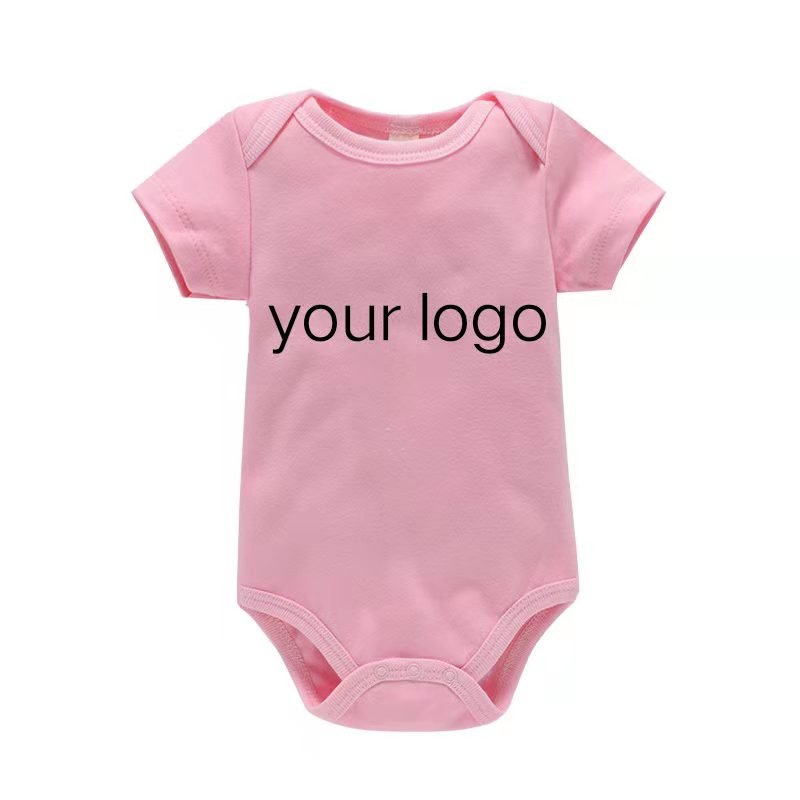 Custom Logo Newborn clothes 0-1 years old solid color jumpsuit Short-sleeved climbing suit for male and female babies
