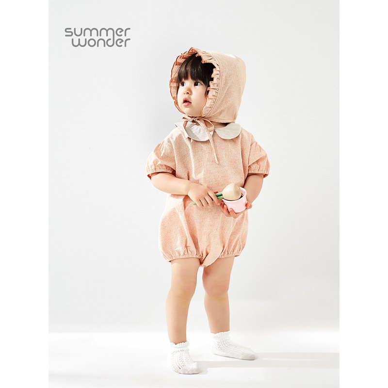Summer Cute Bodysuit Baby Girl Clothes Printed Floral Romper Jumpsuit Woven Short 100% Cotton Baby Girls' Clothing Sets Support