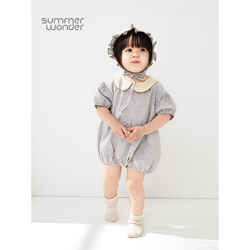 Summer Cute Bodysuit Baby Girl Clothes Printed Floral Romper Jumpsuit Woven Short 100% Cotton Baby Girls' Clothing Sets Support