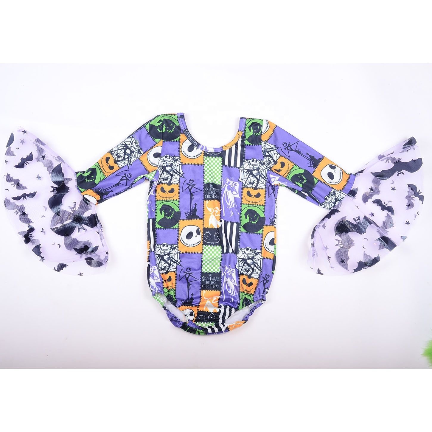 Wholesale Baby Lettuce Hems Tollder Leo Babys Halloween Bell Sleeves Feather Rompers