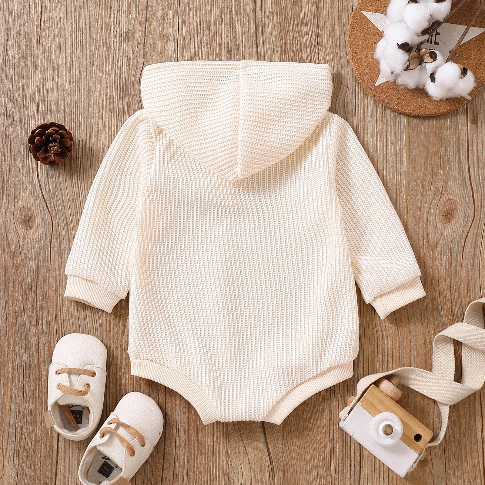 0-18M Baby Boys Hooded Jumpsuits Casual Long Sleeve Romper Spring Autumn Newborn Girls Solid Bodysuits